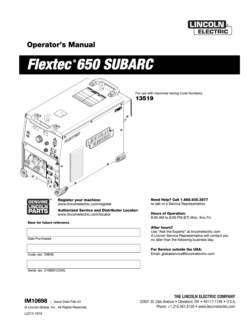Imagen de la primera página del manual del dispositivo Flextec 650 SUBARC