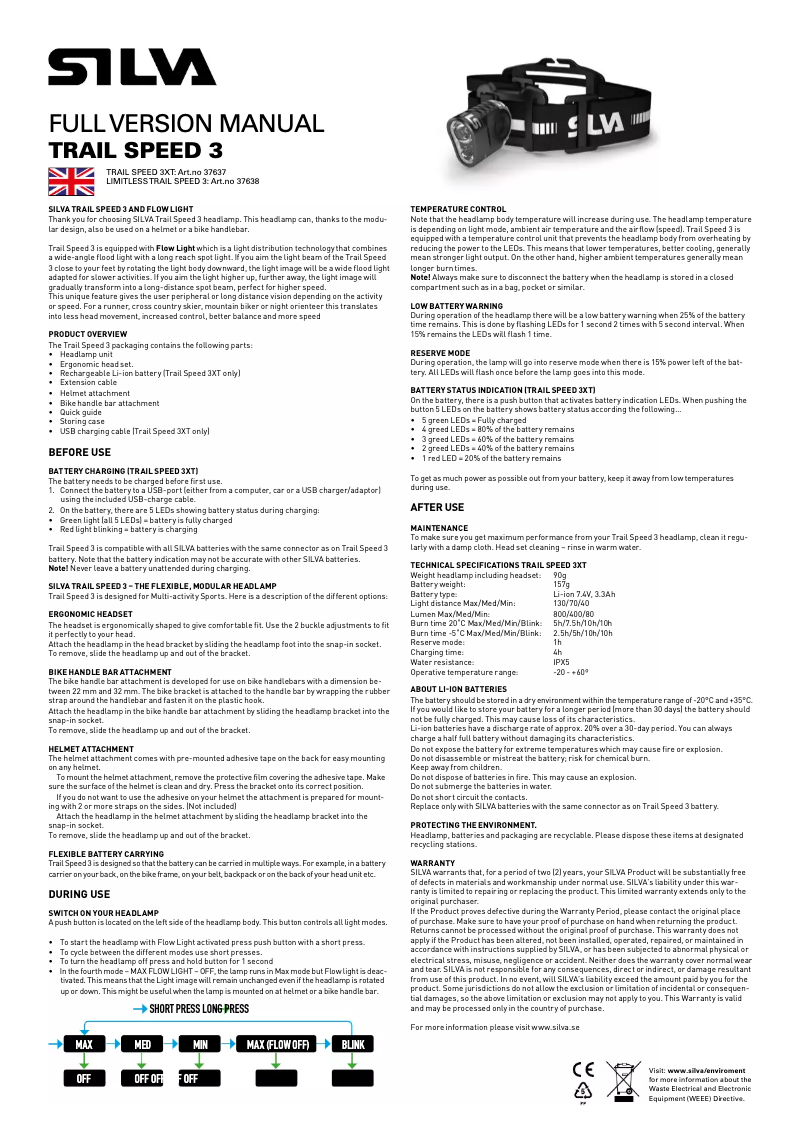 Page n°1 - Manuel utilisateur Silva Schneider Trail Speed 3XT