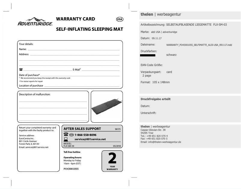 Page 1 de la notice Manuel utilisateur Adventuridge Self Inflating Sleeping Mat 96173