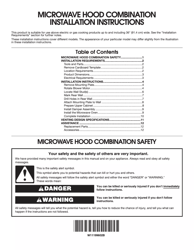 Page 1 de la notice Guide d'installation Maytag MMV1175JB