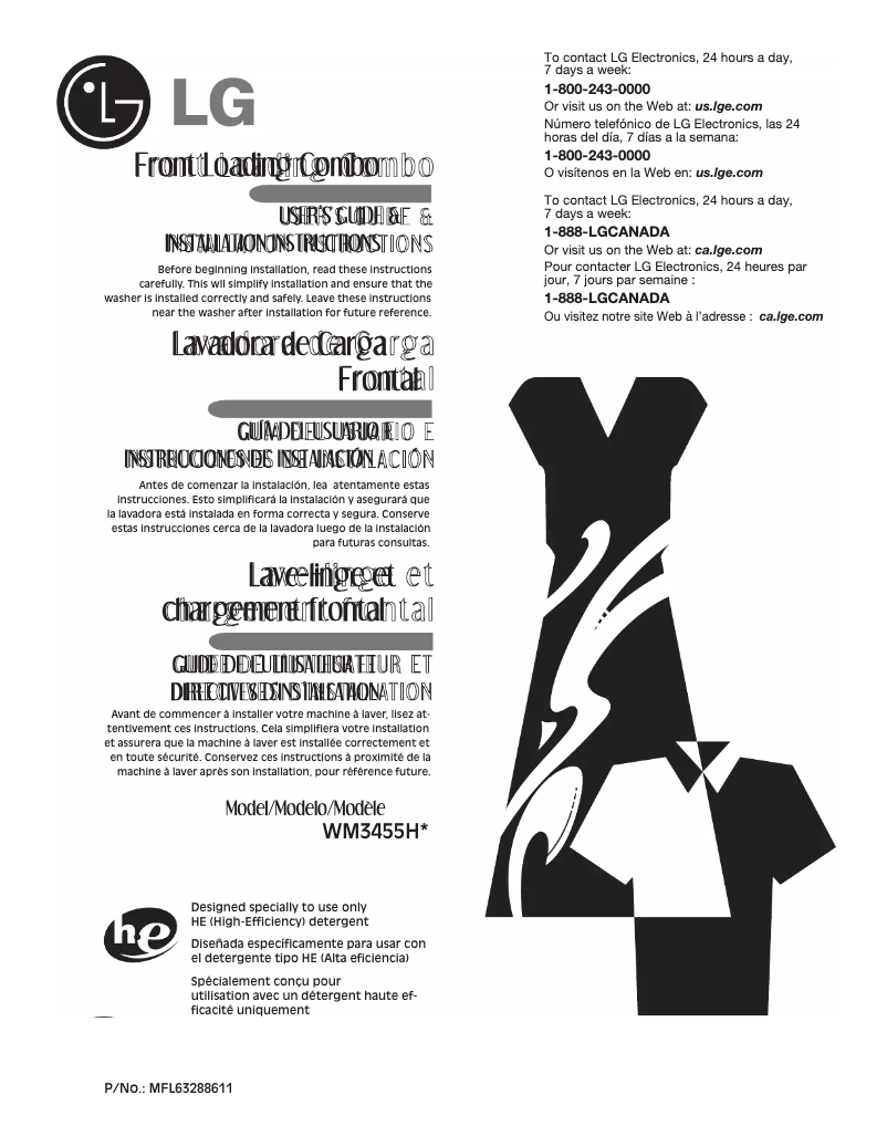 Page 1 de la notice Manuel utilisateur LG WM3455HW