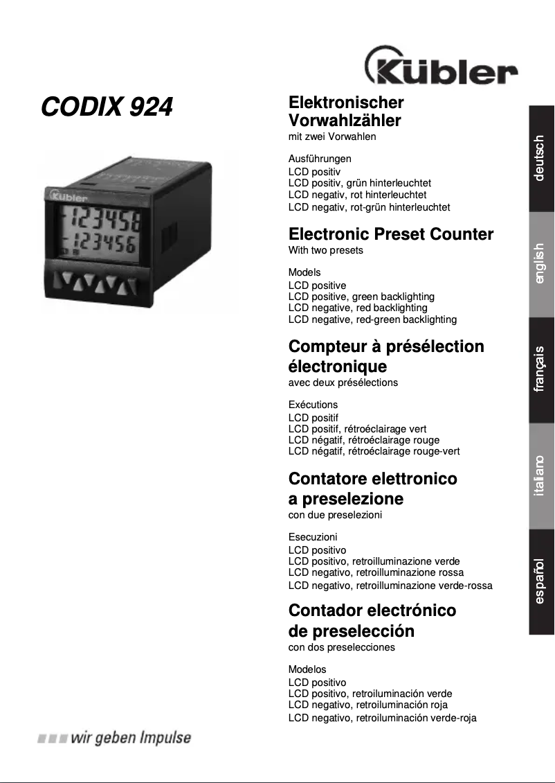 Page n°1 - Manuel utilisateur Kübler CODIX 924