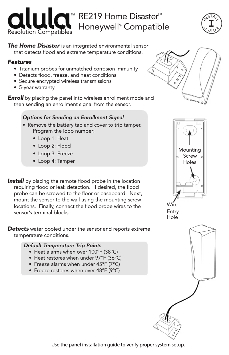 Page n°1 - Manuel utilisateur Alula RE219