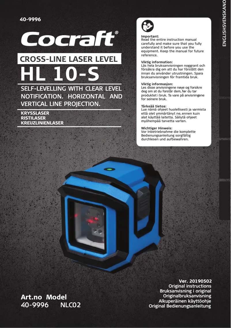 Page 1 de la notice Manuel utilisateur Cocraft HL 10-S