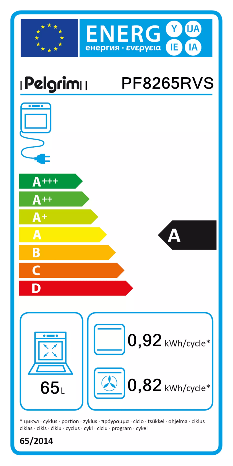 Page n°1 - Label énergétique Pelgrim PF8265RVS