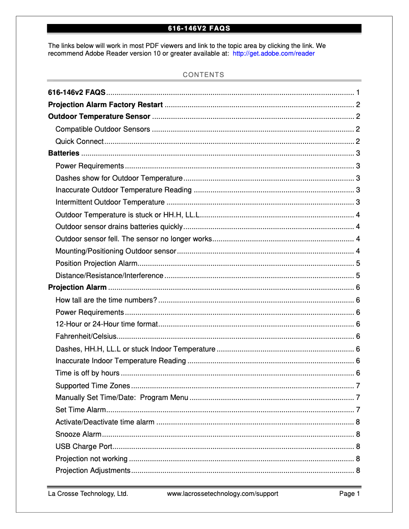 Page 1 de la notice FAQ La Crosse Technology 616-146V2