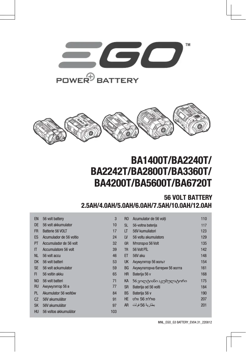 Page 1 de la notice Manuel utilisateur EGO BA3360T