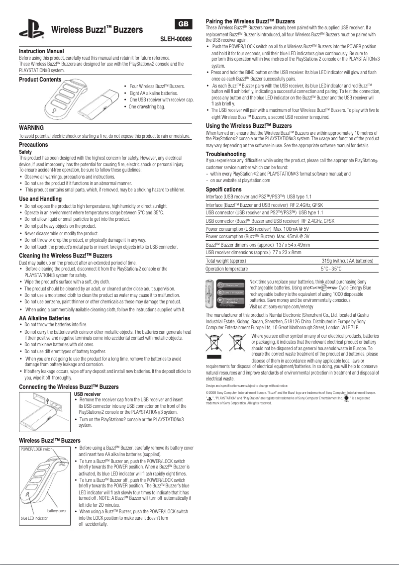 Image de la première page du manuel de l'appareil Wireless Buzz! Buzzers
