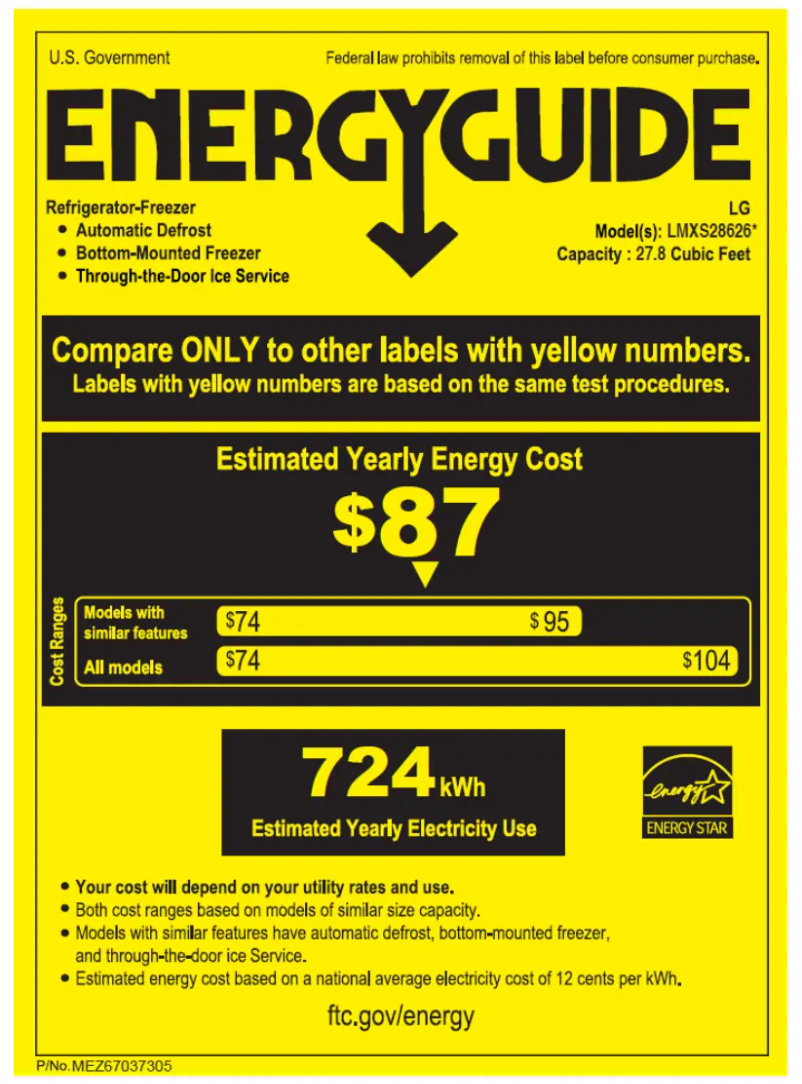 Page 1 de la notice Label énergétique LG LMXS28626D