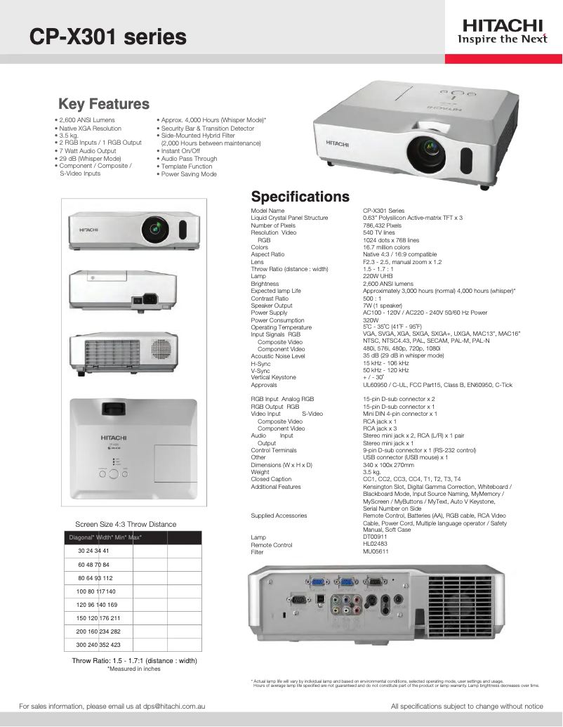 Page n°1 - Fiche technique Hitachi CPX3010