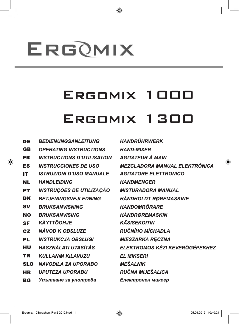 Image de la première page du manuel de l'appareil ErgoMix 1000