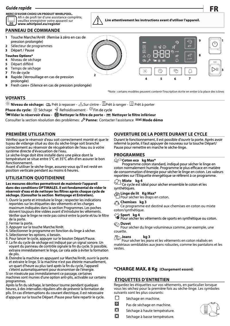 Page 1 de la notice Manuel utilisateur Whirlpool FTBE M11 8X3B