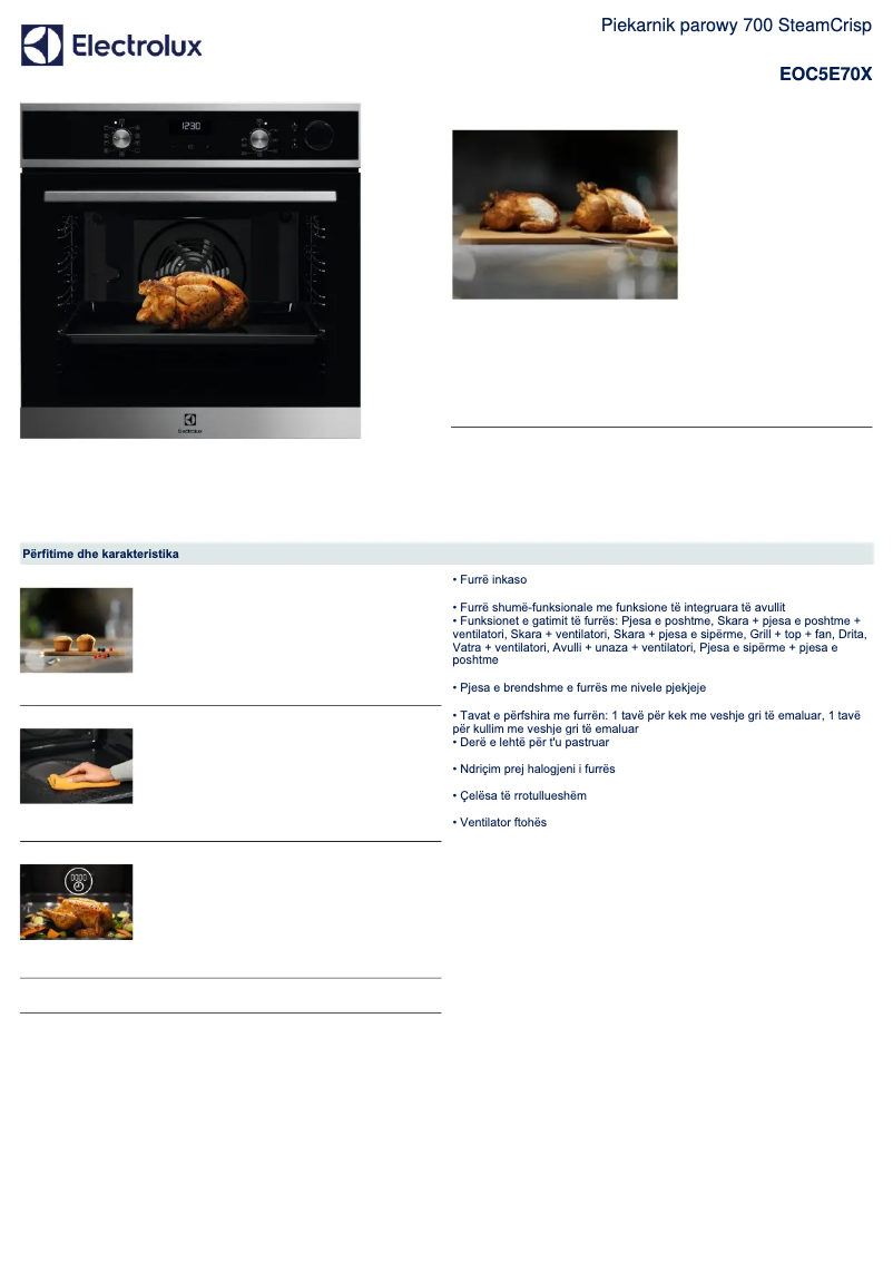 Page 1 de la notice Fiche technique Electrolux EOC5E70X
