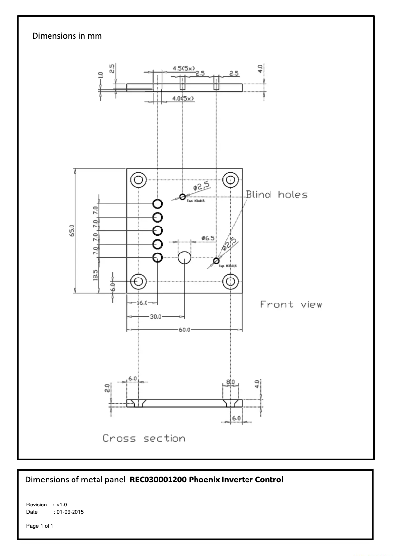 Page 1 de la notice Dessin technique Victron Energy Phoenix Control