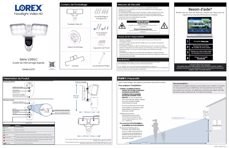 Page n°1 - Guide de démarrage rapide Lorex V261LCD-EG