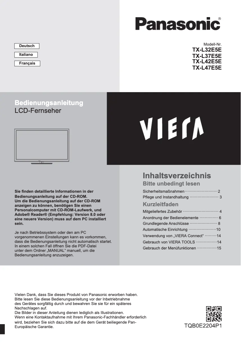 Image de la première page du manuel de l'appareil Viera TX-L42E5E