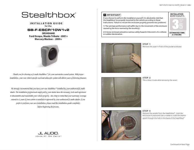 Image de la première page du manuel de l'appareil Stealthbox SB-F-ESCP/10W1v3