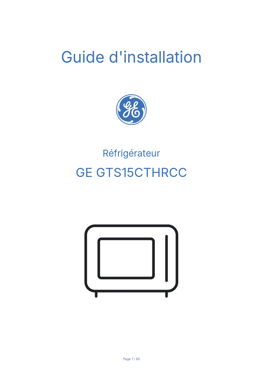 Page n°1 - Guide d'installation GE GTS15CTHRCC
