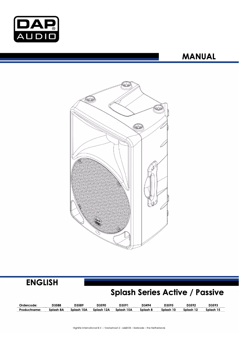 Page n°1 - Manuel utilisateur DAP-Audio Splash 15