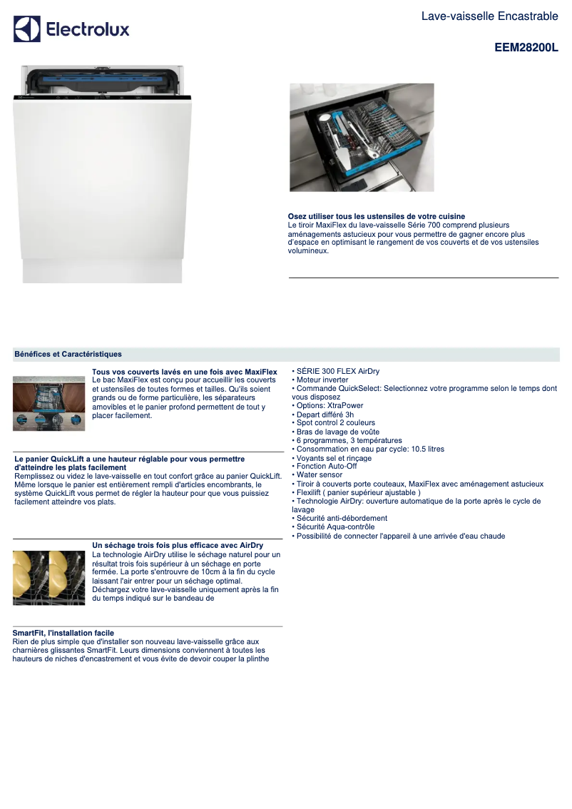 Page 1 de la notice Fiche technique Electrolux EEM28200L