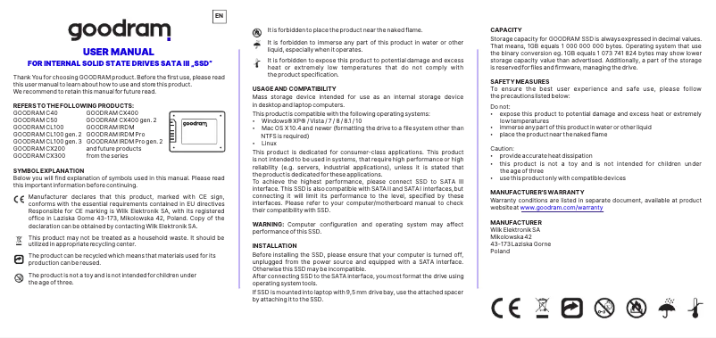 Page 1 de la notice Manuel utilisateur Goodram IRP-SSDPR-S25C-02T