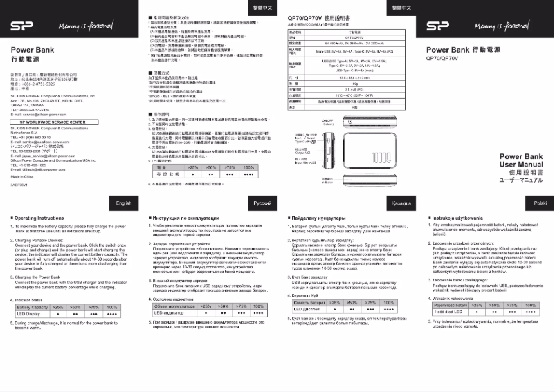 Image de la première page du manuel de l'appareil QP70