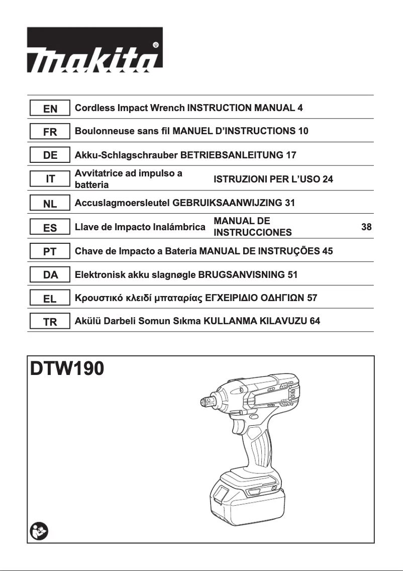 Page 1 de la notice Manuel utilisateur Makita DTW190RTJ