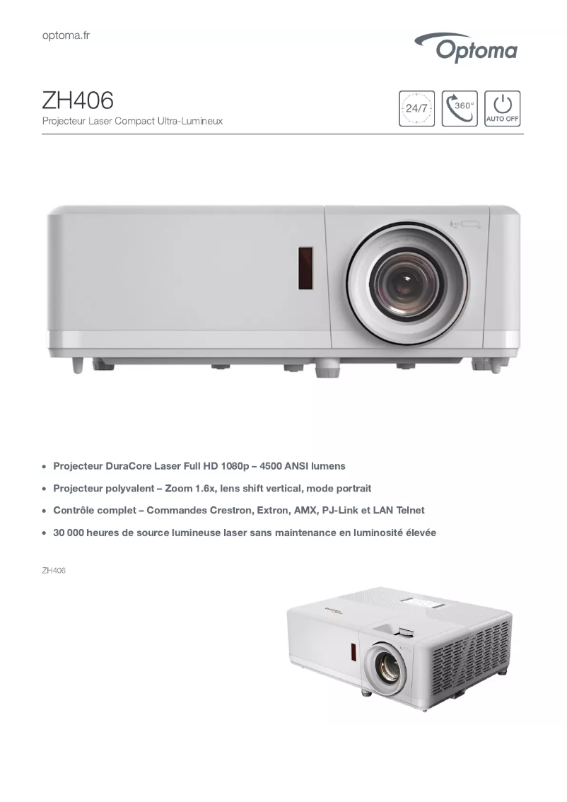 Page n°1 - Fiche technique Optoma ZH406