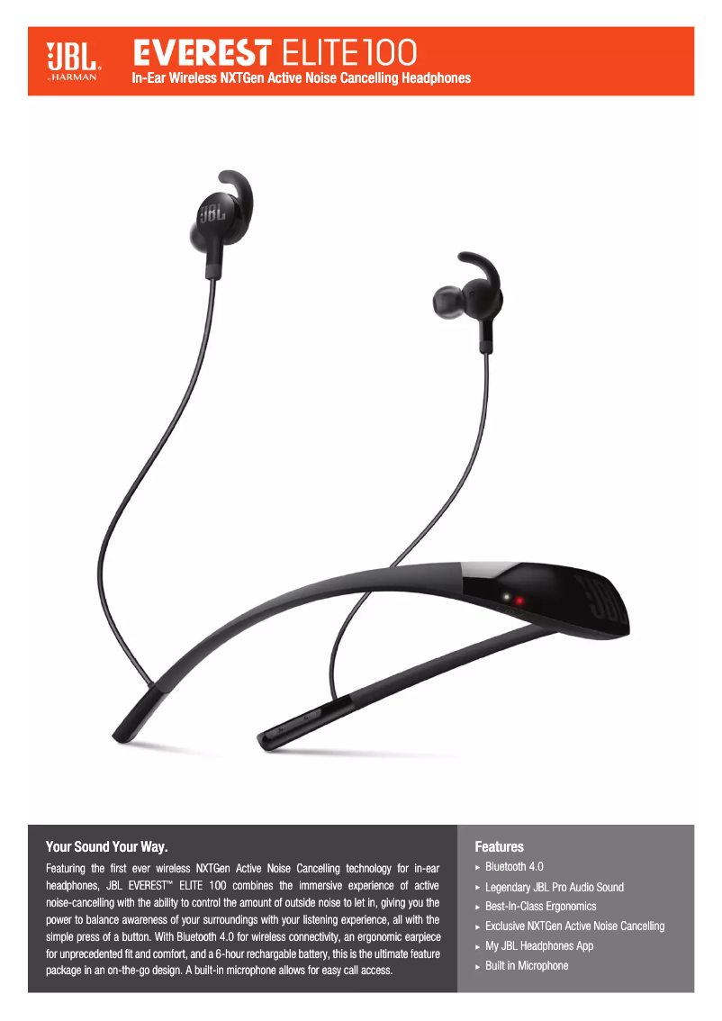 Page 1 de la notice Fiche technique JBL Everest Elite 100