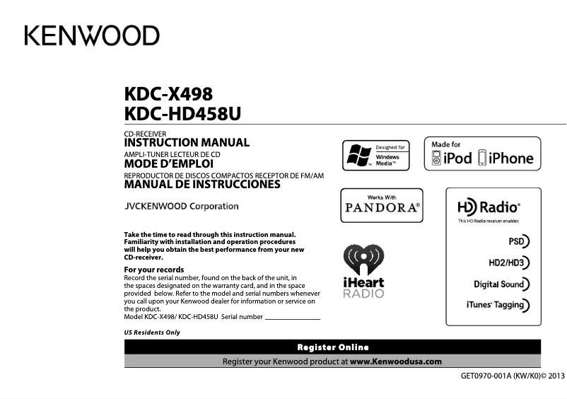 Página 1 del manual Manual de usuario Kenwood KDC-HD458U