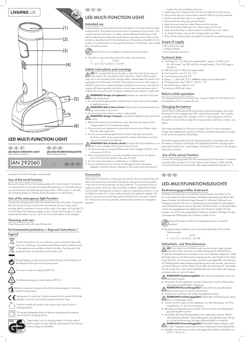 Página 1 del manual Manual de usuario Livarno Lux IAN 292060