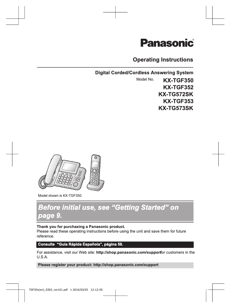 Página 1 del manual Manual de usuario Panasonic KX-TGF350