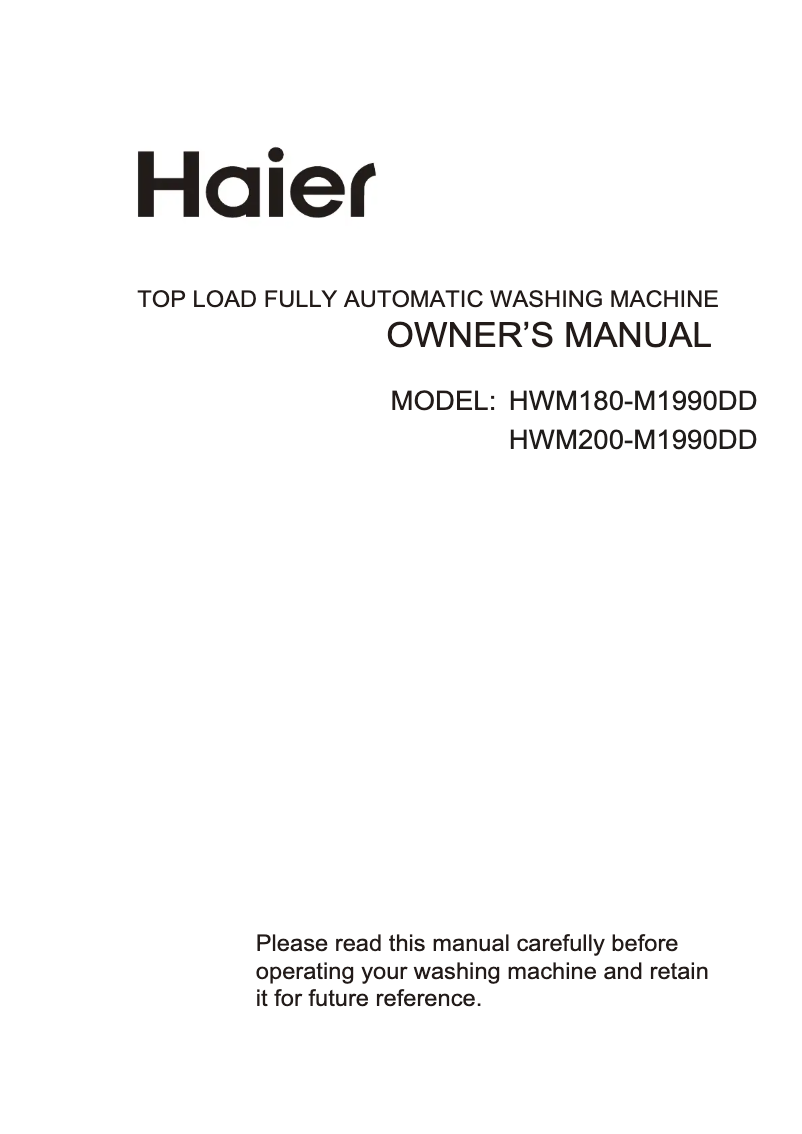 Page 1 de la notice Manuel utilisateur Haier HWM200-M1990DD