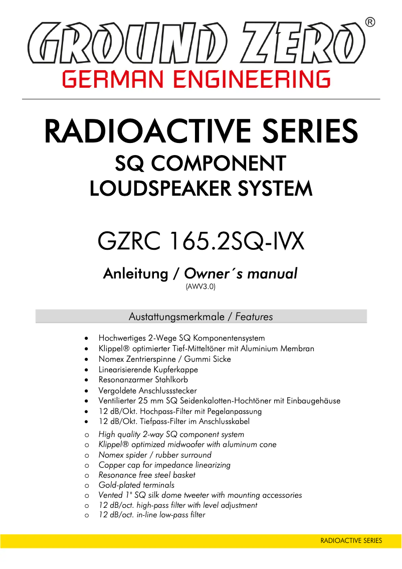 Page 1 de la notice Manuel utilisateur Ground Zero GZRC 165.2SQ-IVX