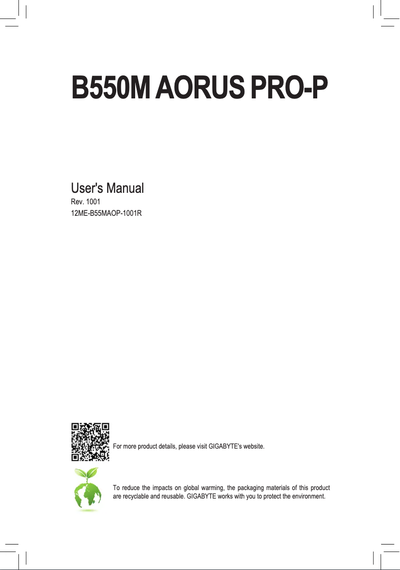 Page 1 de la notice Manuel utilisateur Gigabyte B550M Aorus Pro-P