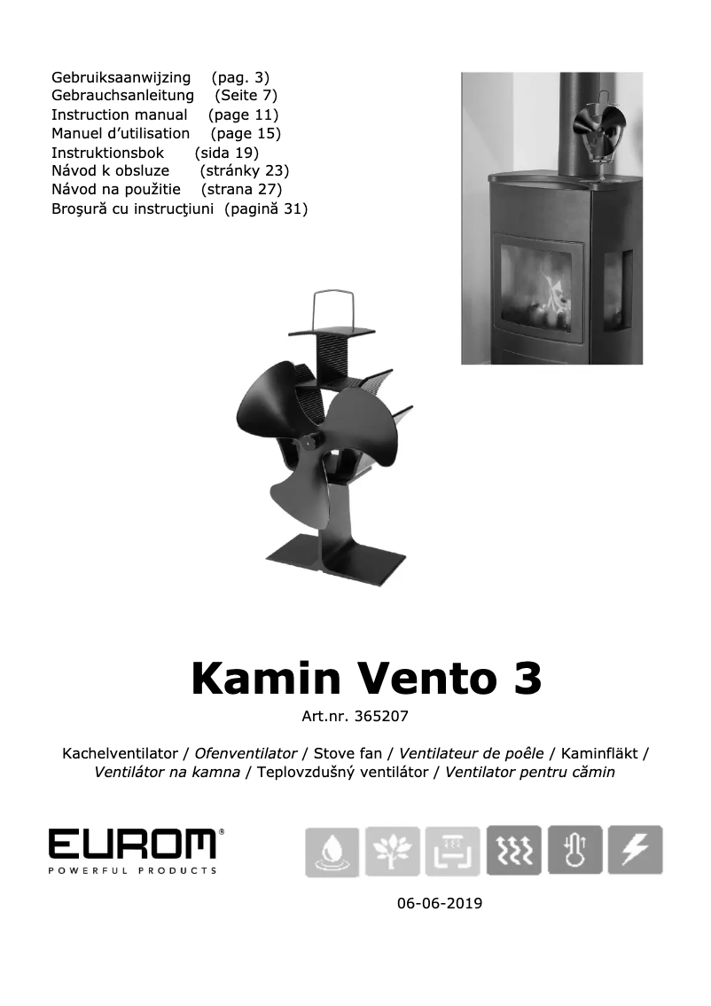 Página 1 del manual Manual de usuario Eurom Kamin Vento 3