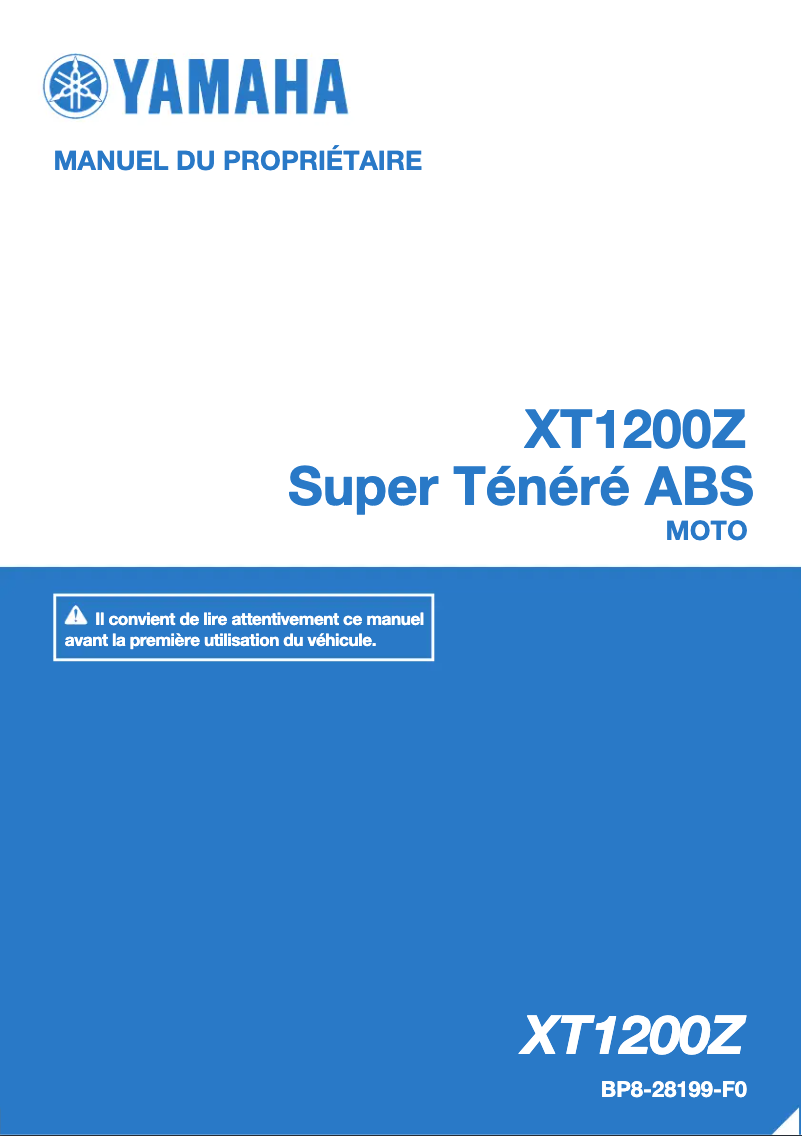 Page 1 de la notice Manuel utilisateur Yamaha XT1200Z (2017)