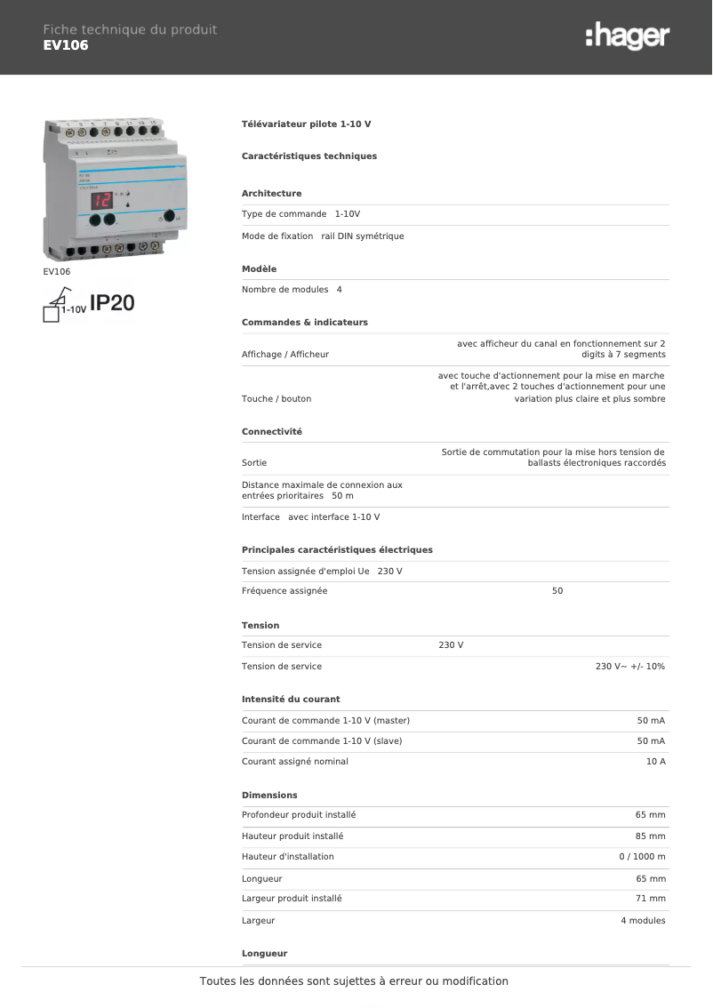 Image de la première page du manuel de l'appareil EV106