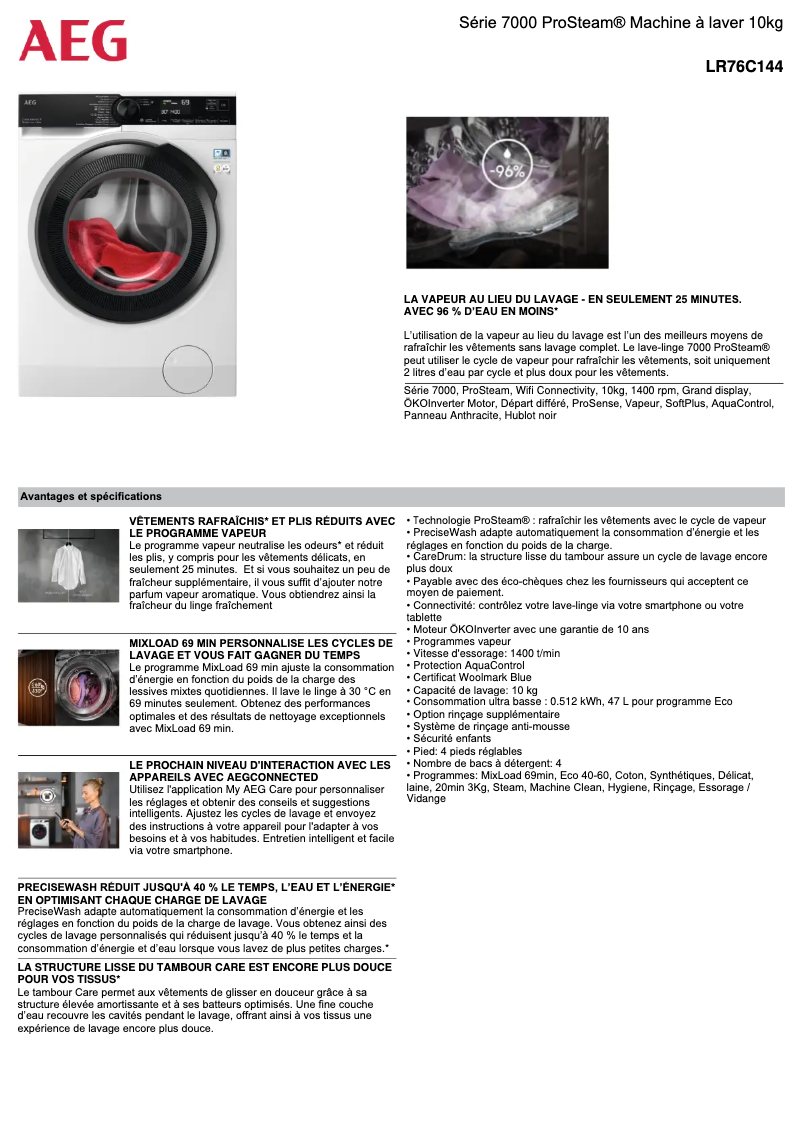 Página 1 del manual Ficha técnica AEG LR76C144