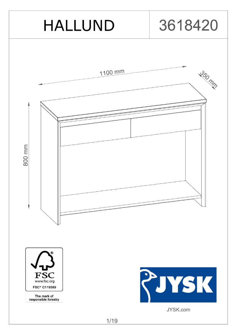Page 1 de la notice Manuel utilisateur JYSK HALLUND