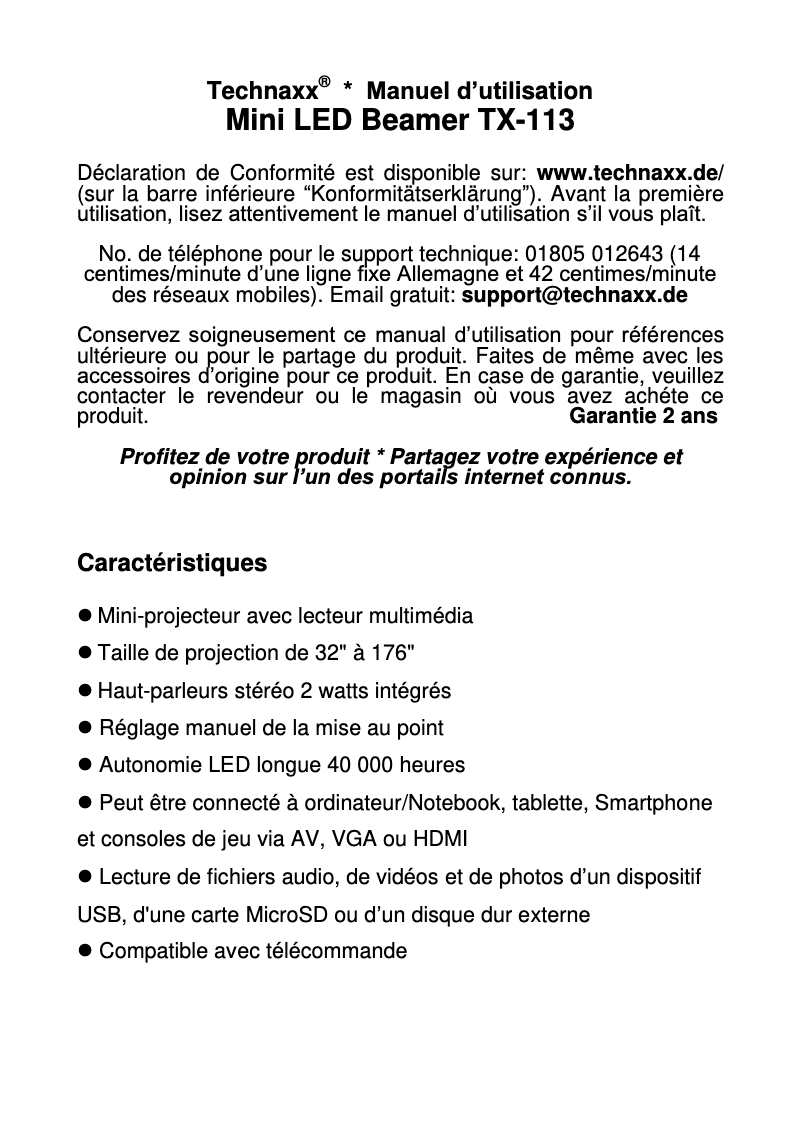 Image de la première page du manuel de l'appareil TX-113