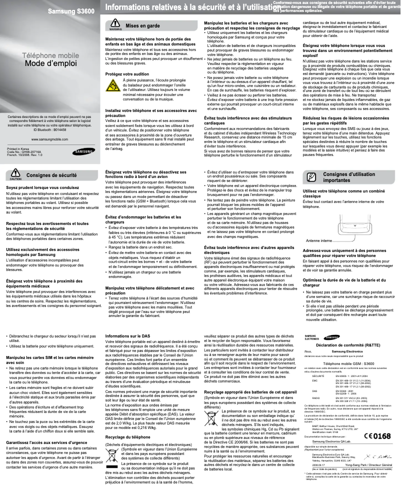 Page n°1 - Manuel utilisateur Samsung Metro GT-S3600I