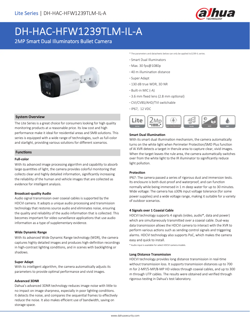 Image de la première page du manuel de l'appareil HAC-HFW1239TLM-IL-A