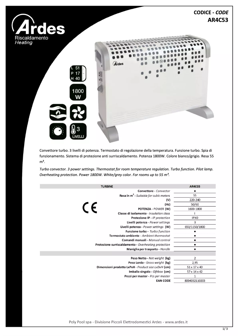 Página 1 del manual Ficha técnica Ardes AR4C03