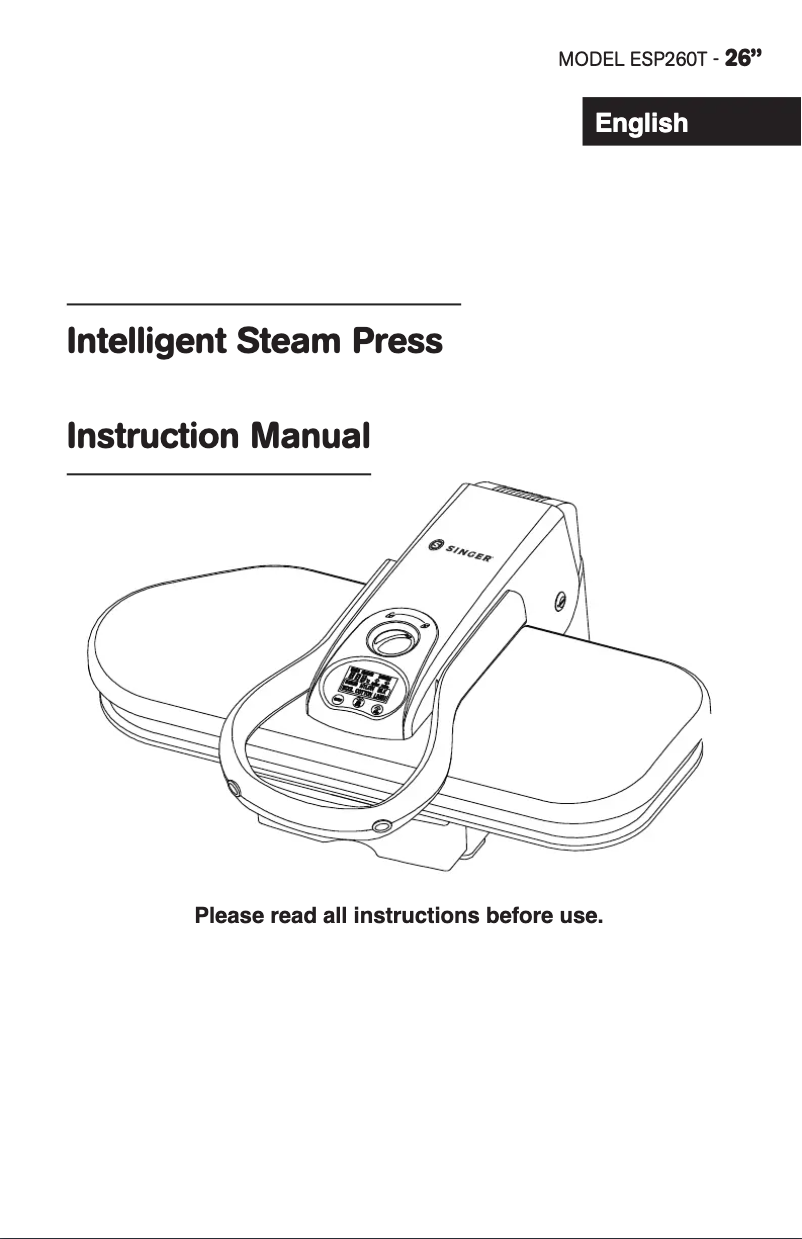 Page 1 de la notice Manuel utilisateur Singer Intelligent Steam Press ESP260T