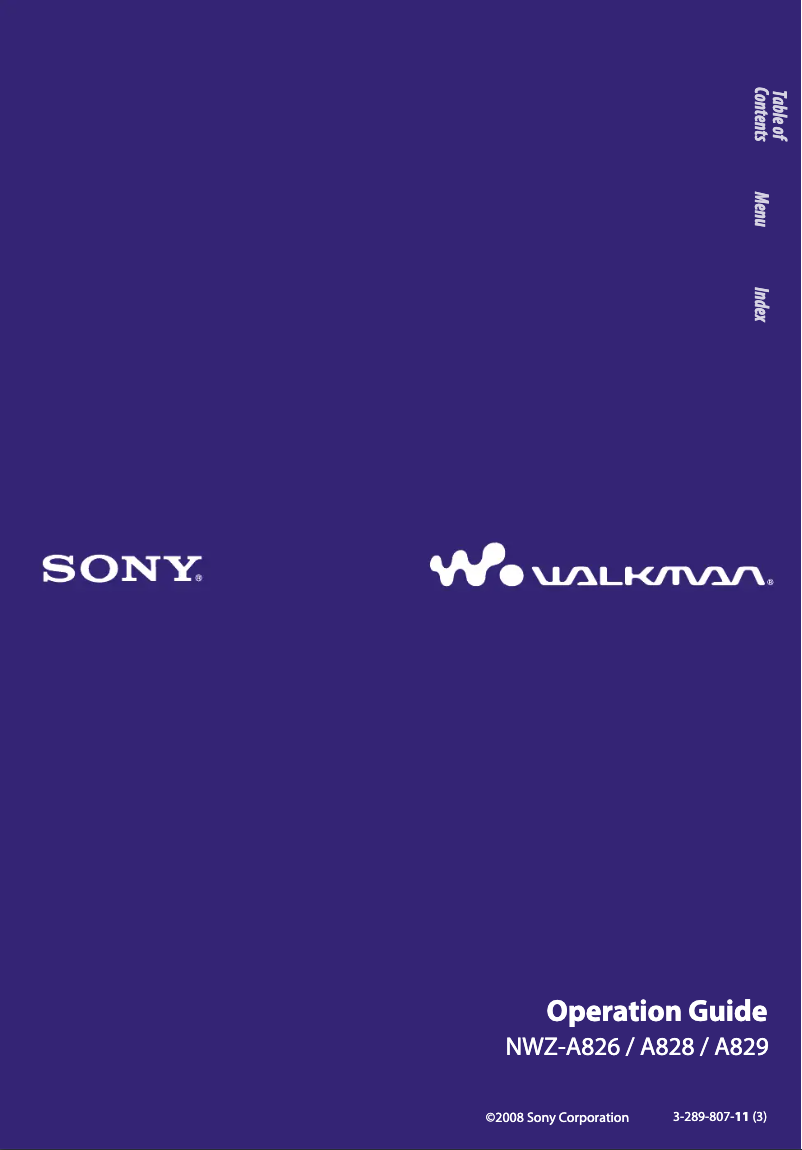 Image de la première page du manuel de l'appareil Walkman NWZ-A829