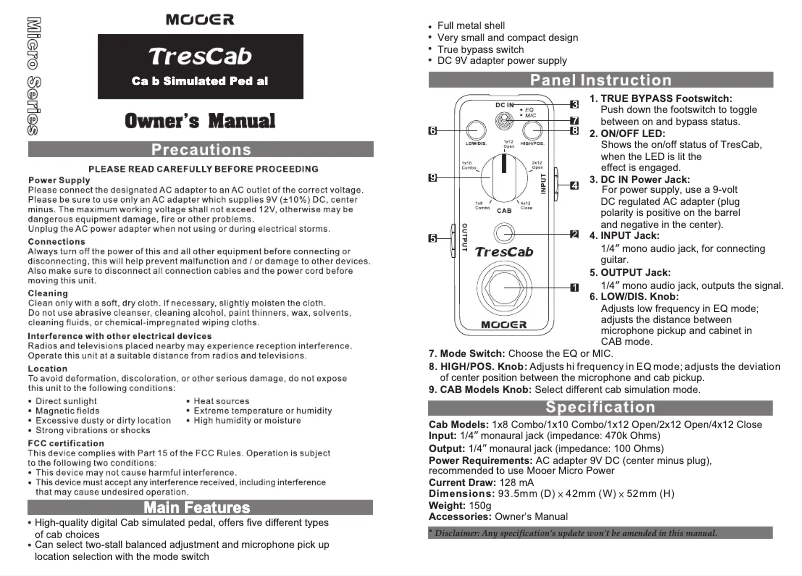 Page n°1 - Manuel utilisateur Mooer TresCab