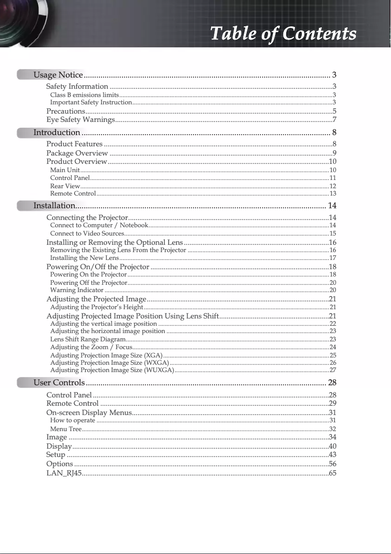 Page 1 de la notice Manuel utilisateur Optoma EH503