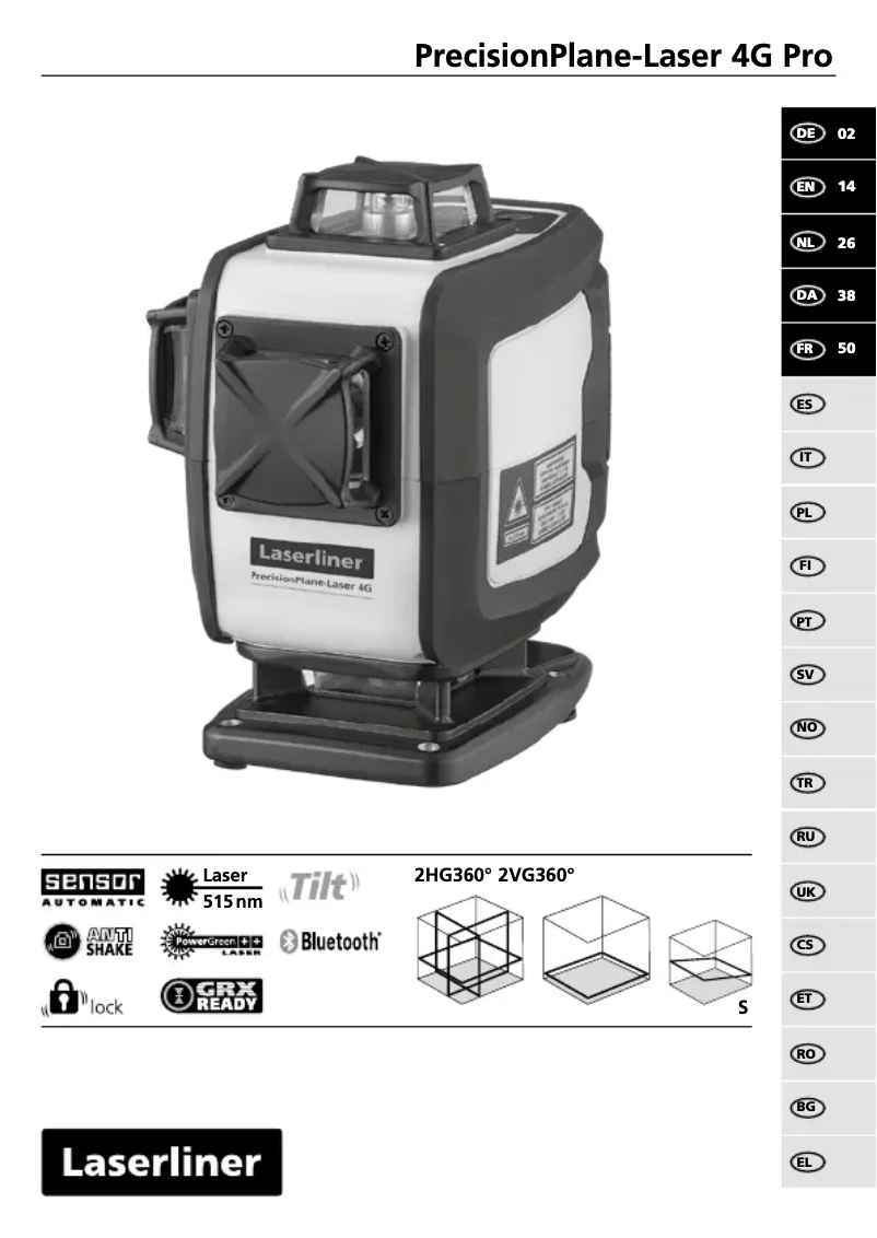 First page image of the manual for PrecisionPlane-Laser 4G Pro