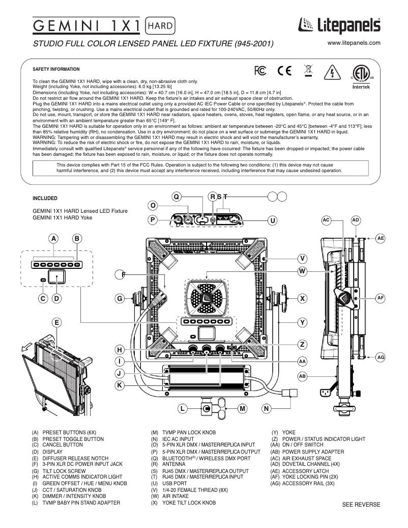 Page n°1 - Manuel utilisateur Litepanels Gemini 1x1 Hard
